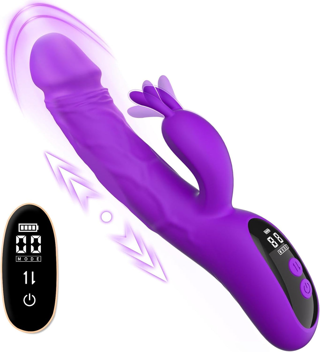 Thrusting Dildo Vibrator Sex Toys for Women, Sikelob Sex Toy Rabbit G Spot Dildo Vibrators with 9 Thrust 9 Vibration Modes, Silicone Clitoral Bunny Stimulator Couple Adult Sex Toys, Purple