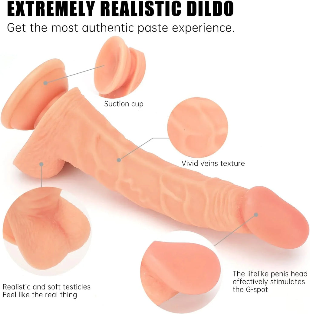 9 inch Strap on Dildo with Harness, Wearable Realistic Silicone Dildo Adult Sex Toy for Female Masturbation Women Gay, Flesh