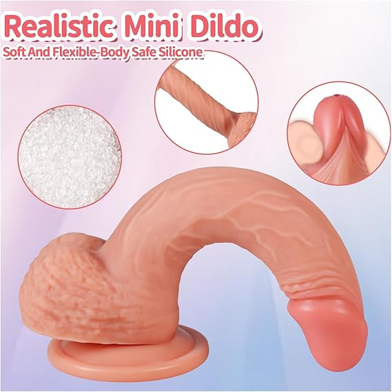 6.3 Inch Realistic Thin Dildo for Beginners, Soft Skinny Dildo Mini Anal Dildo with Balls & Strong Suction Cup